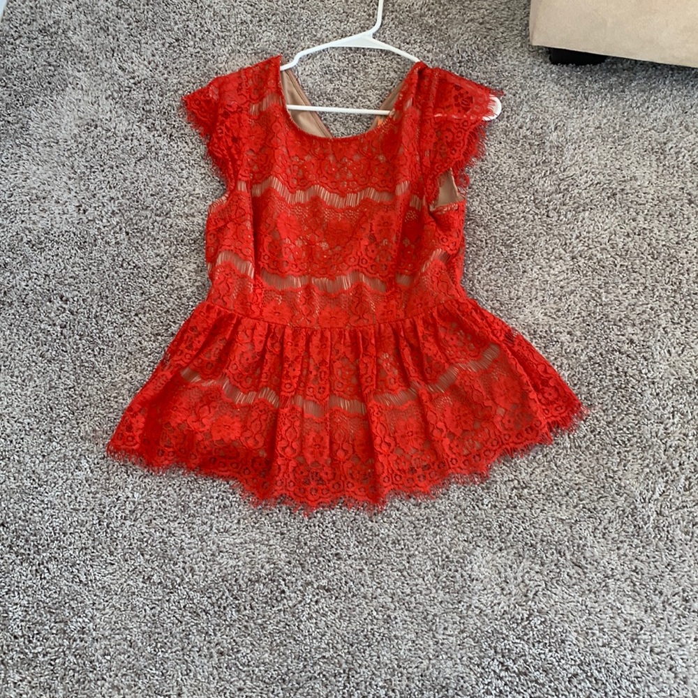 Anthropology red lace top